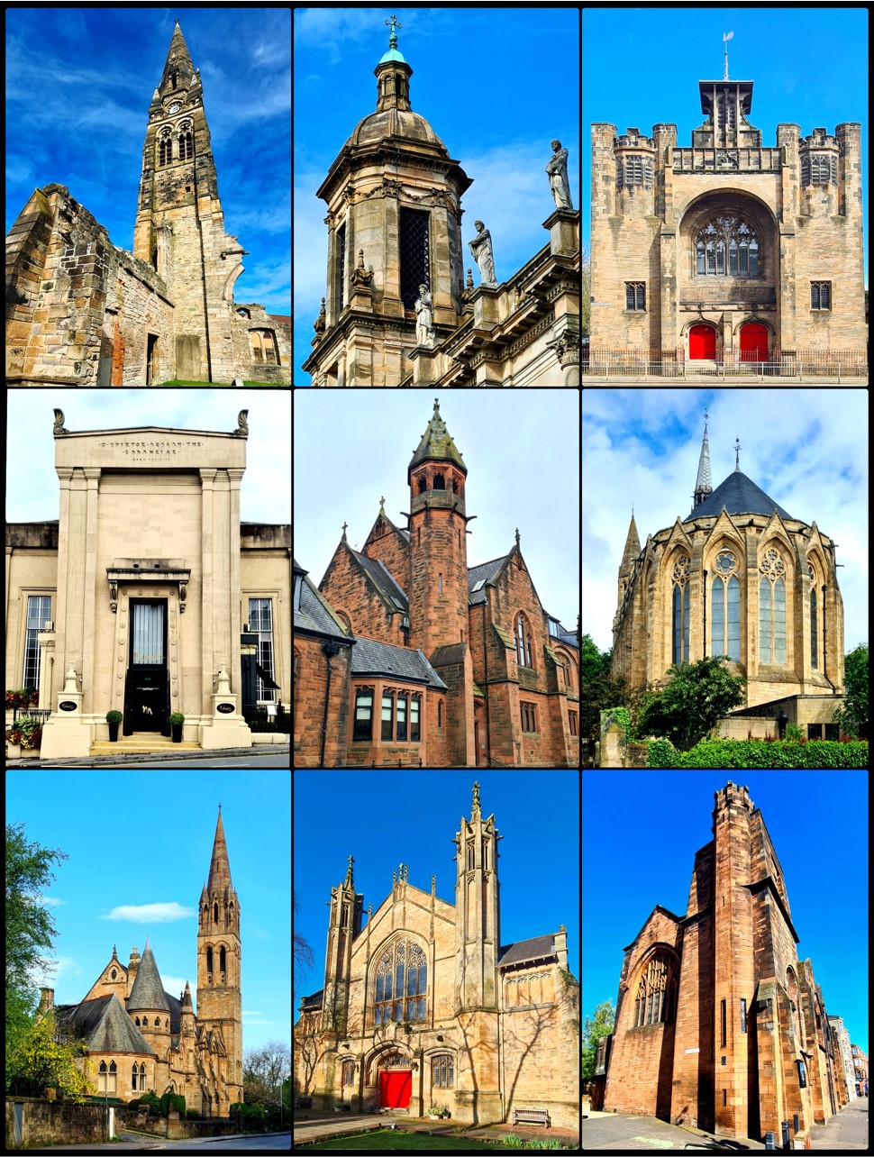 Glasgow Victorian And Edwardian Churches Collage Print (Mounted Size 10 inch by 12 inch)