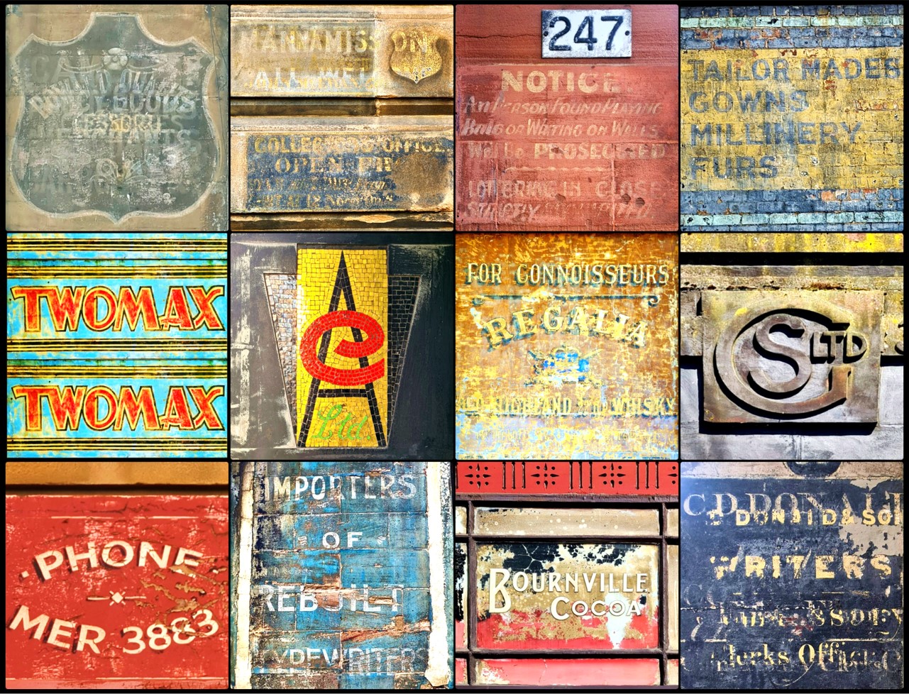 Glasgow Ghost Signs Collage Print (Mounted Size 10 inch by 12 inch)